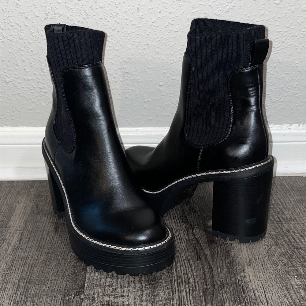 Madden Girl Sleek Black Chunky Heel Boots